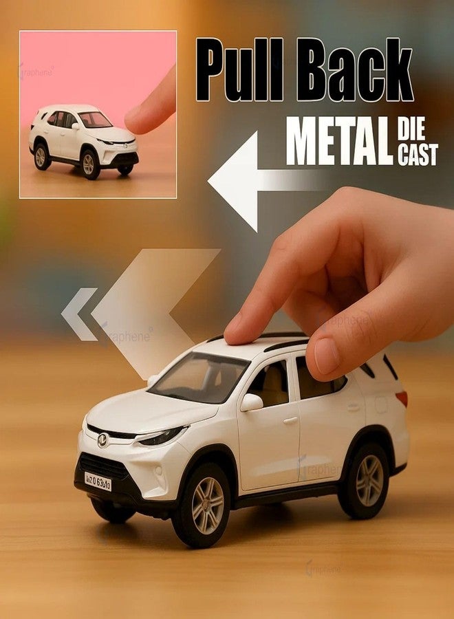GRAPHENE 1:32 Scale Fortuner Die-Cast Pull Back Car Sturdy Metal Miniature Model Toy Vehicle for Kids Realistic Design with Smooth Action Premium Collectible Fortuner Toy Car (White) - Image 2